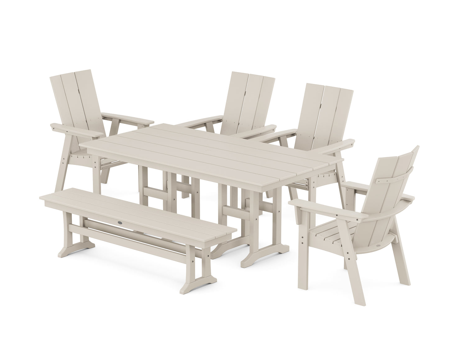Modern Curveback Adirondack 6-Piece Farmhouse Dining Set with Bench
