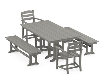 La Casa Cafe 5-Piece Farmhouse Dining Set with Benches