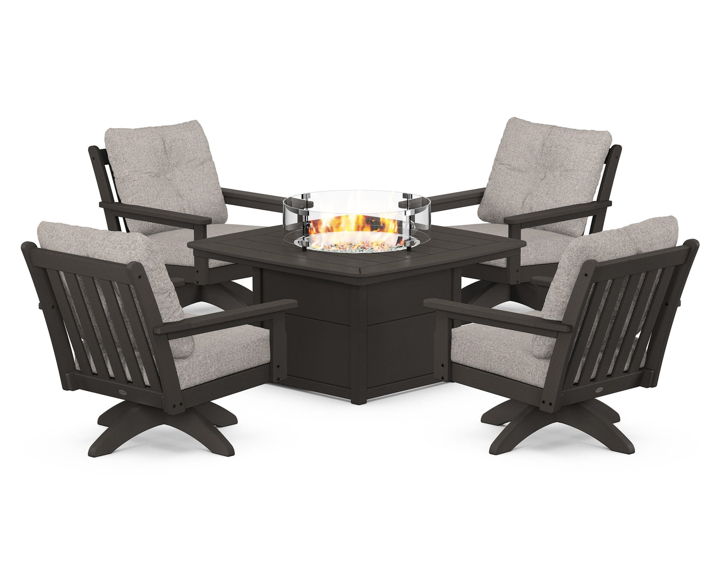 Vineyard 5-Piece Deep Seating Swivel Conversation Set with Fire Pit Table