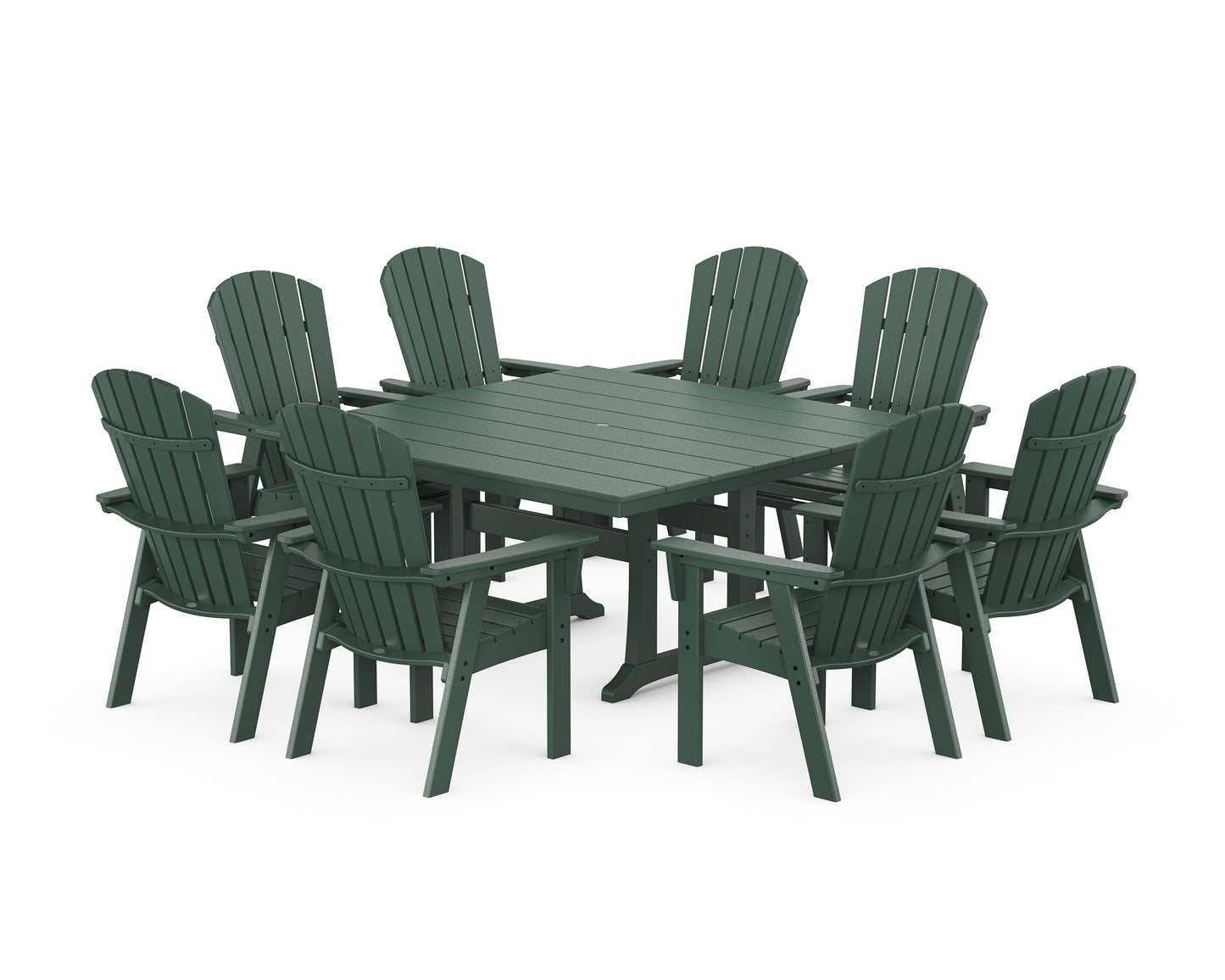 Nautical Curveback Adirondack 9-Piece Square Dining Set with Trestle Legs