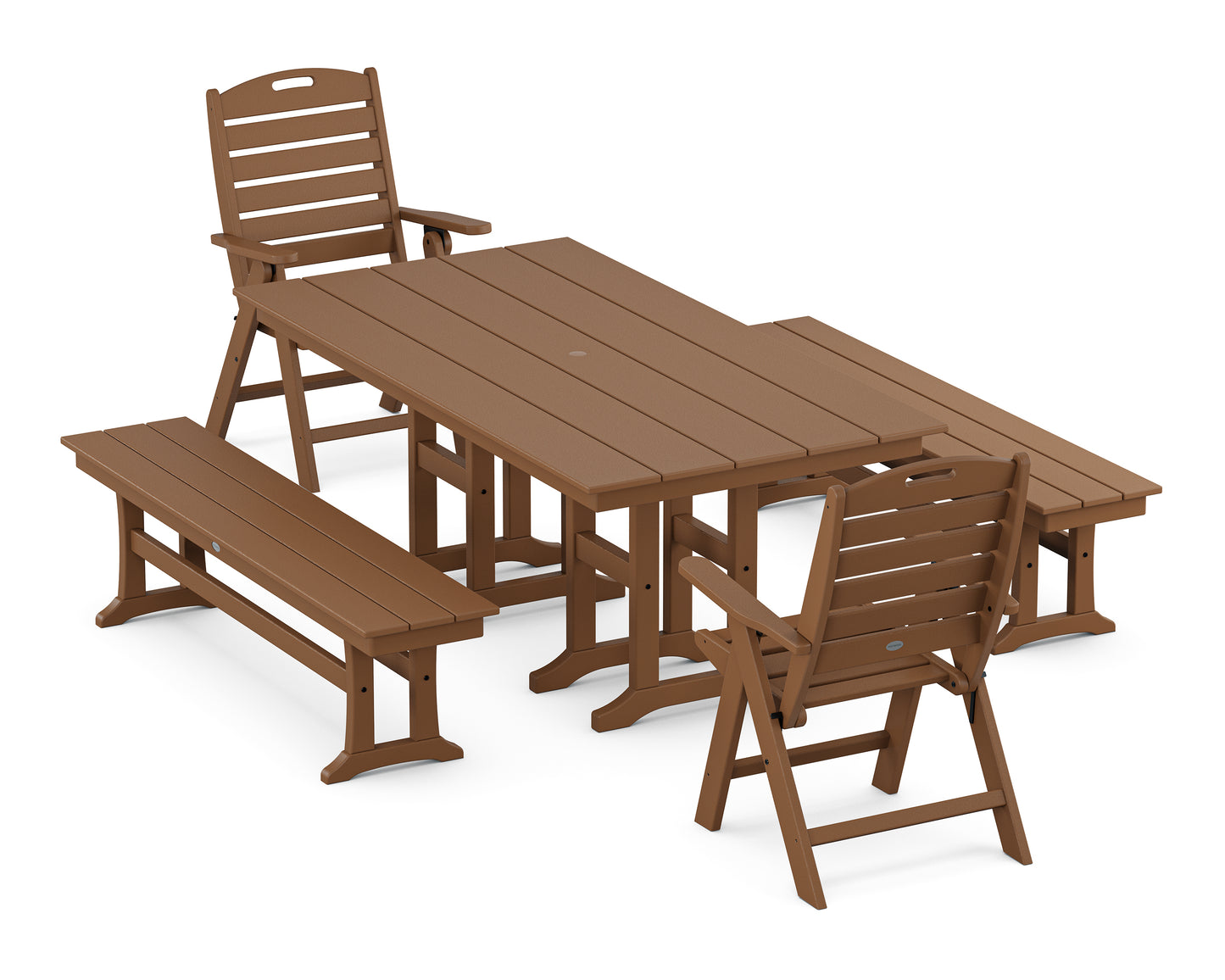 Nautical Highback 5-Piece Farmhouse Dining Set with Benches