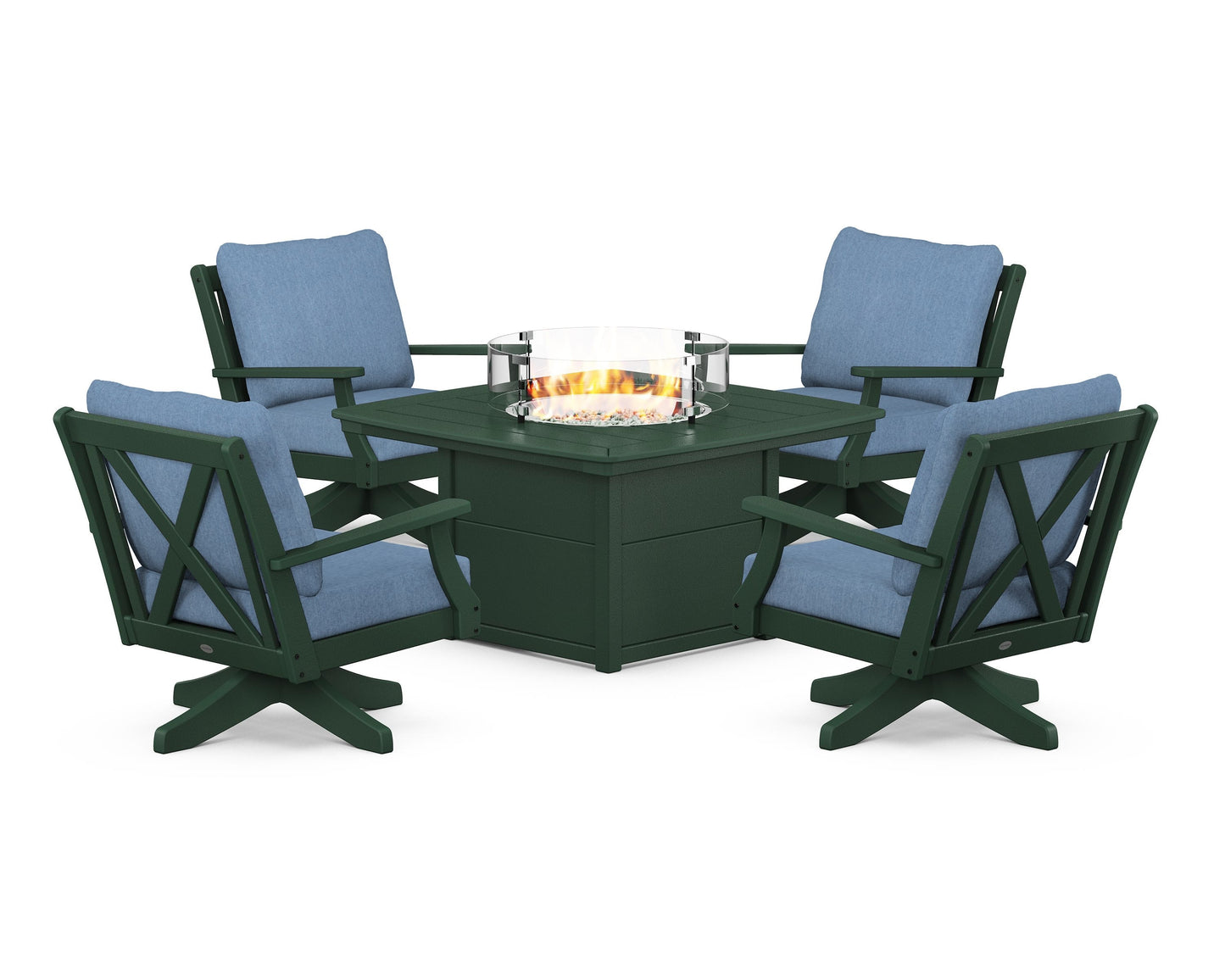 Braxton 5-Piece Deep Seating Swivel Conversation Set with Fire Pit Table