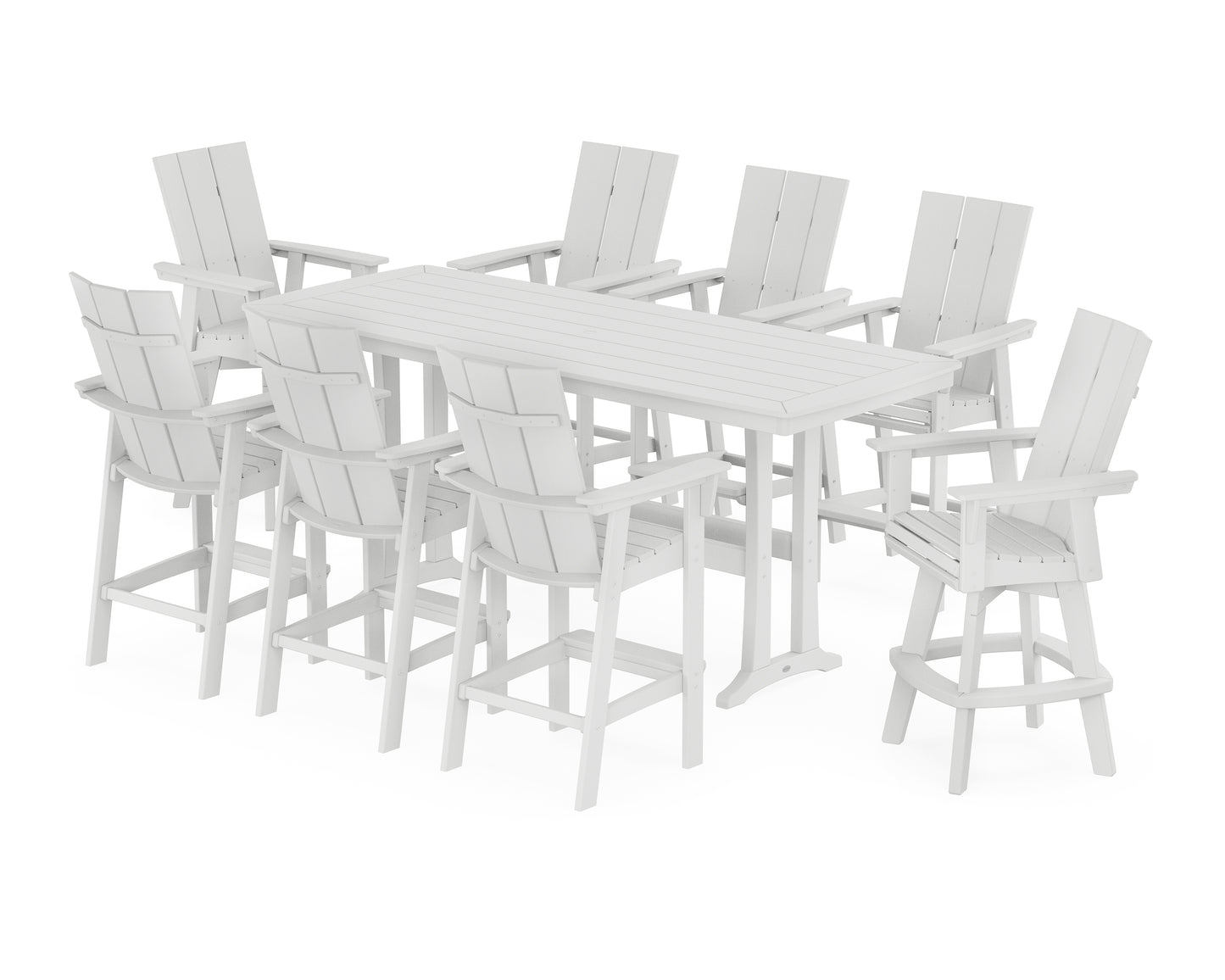 Modern Curveback Adirondack Swivel 9-Piece Bar Set with Trestle Legs