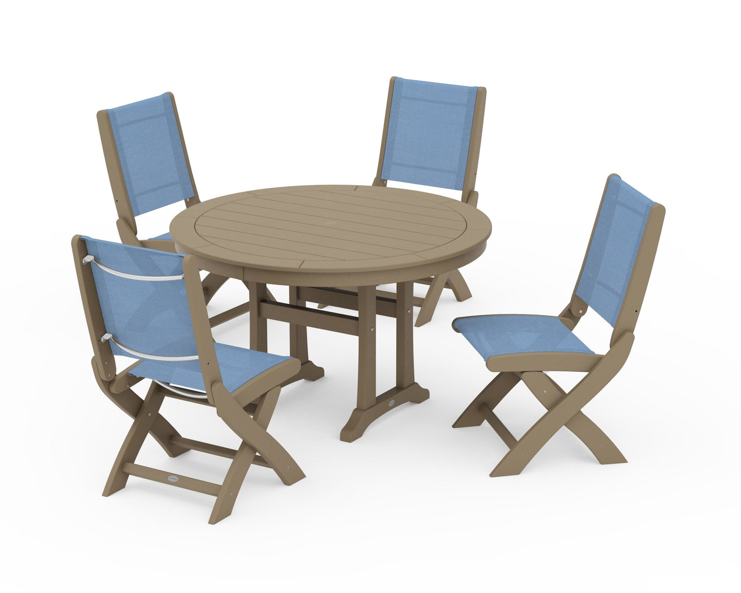Coastal Folding Side Chair 5-Piece Round Dining Set With Trestle Legs