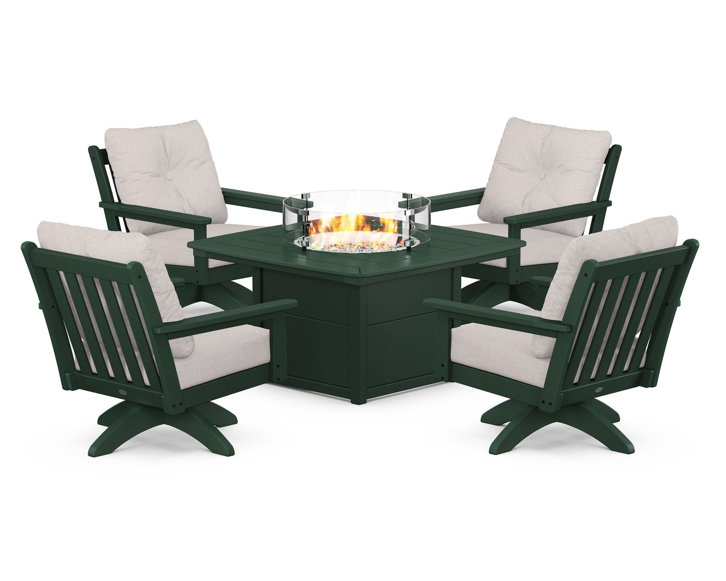 Vineyard 5-Piece Deep Seating Swivel Conversation Set with Fire Pit Table