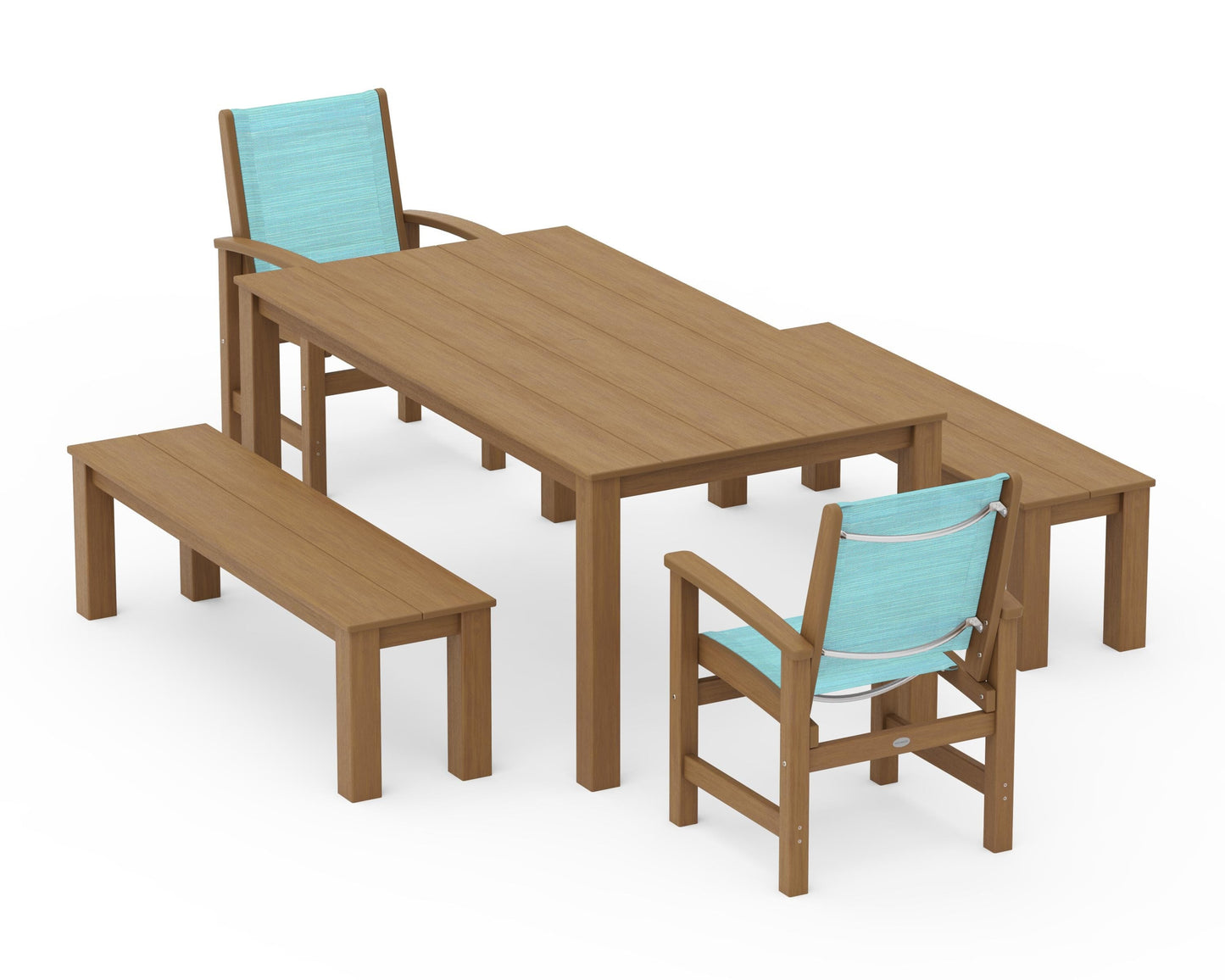 Coastal 5-Piece Parsons Dining Set with Benches