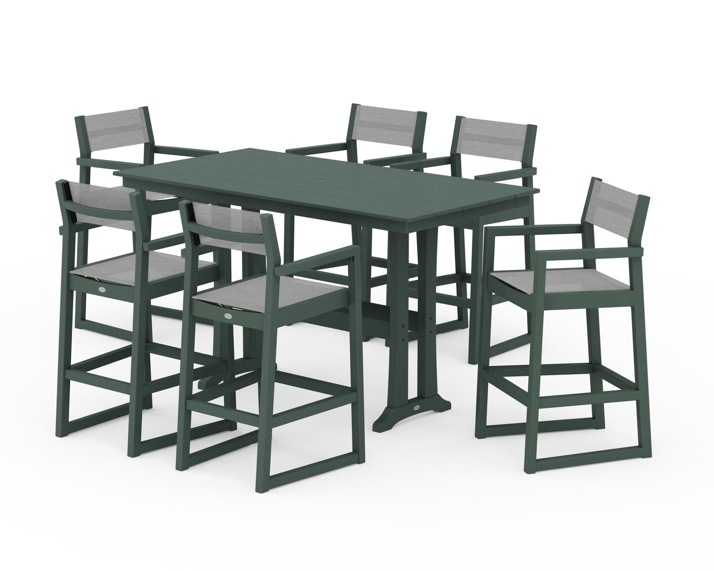 EDGE Sling Arm Chair 7-Piece Farmhouse Bar Set with Trestle Legs