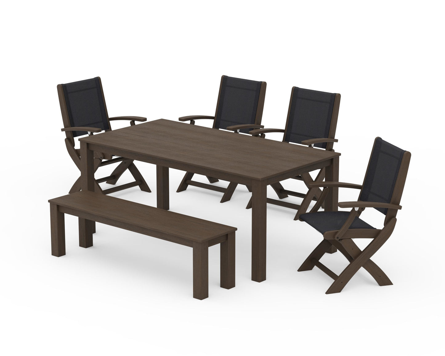 Coastal Folding Chair 6-Piece Parsons Dining Set with Bench