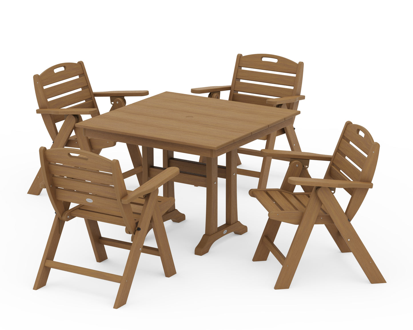 Nautical Folding Lowback Chair 5-Piece Farmhouse Dining Set With Trestle Legs