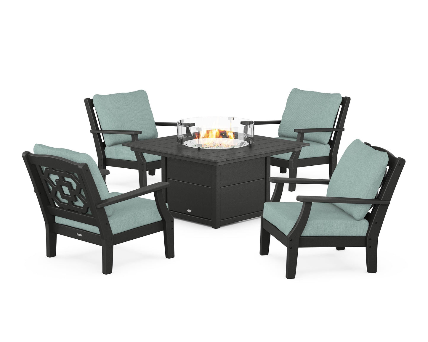Chinoiserie 5-Piece Deep Seating Set with Fire Pit Table