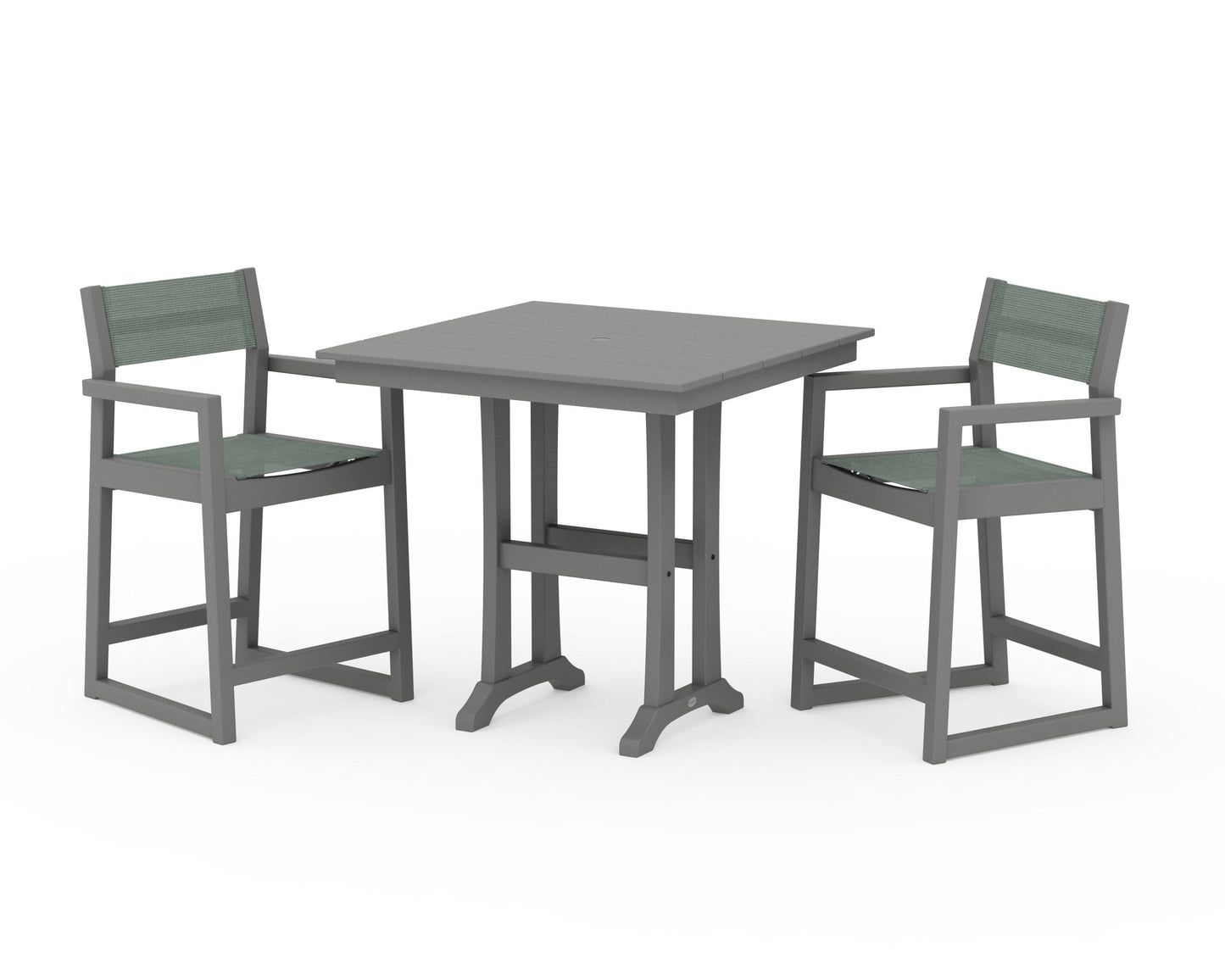 EDGE Sling Arm Chair 3-Piece Farmhouse Counter Set with Trestle Legs