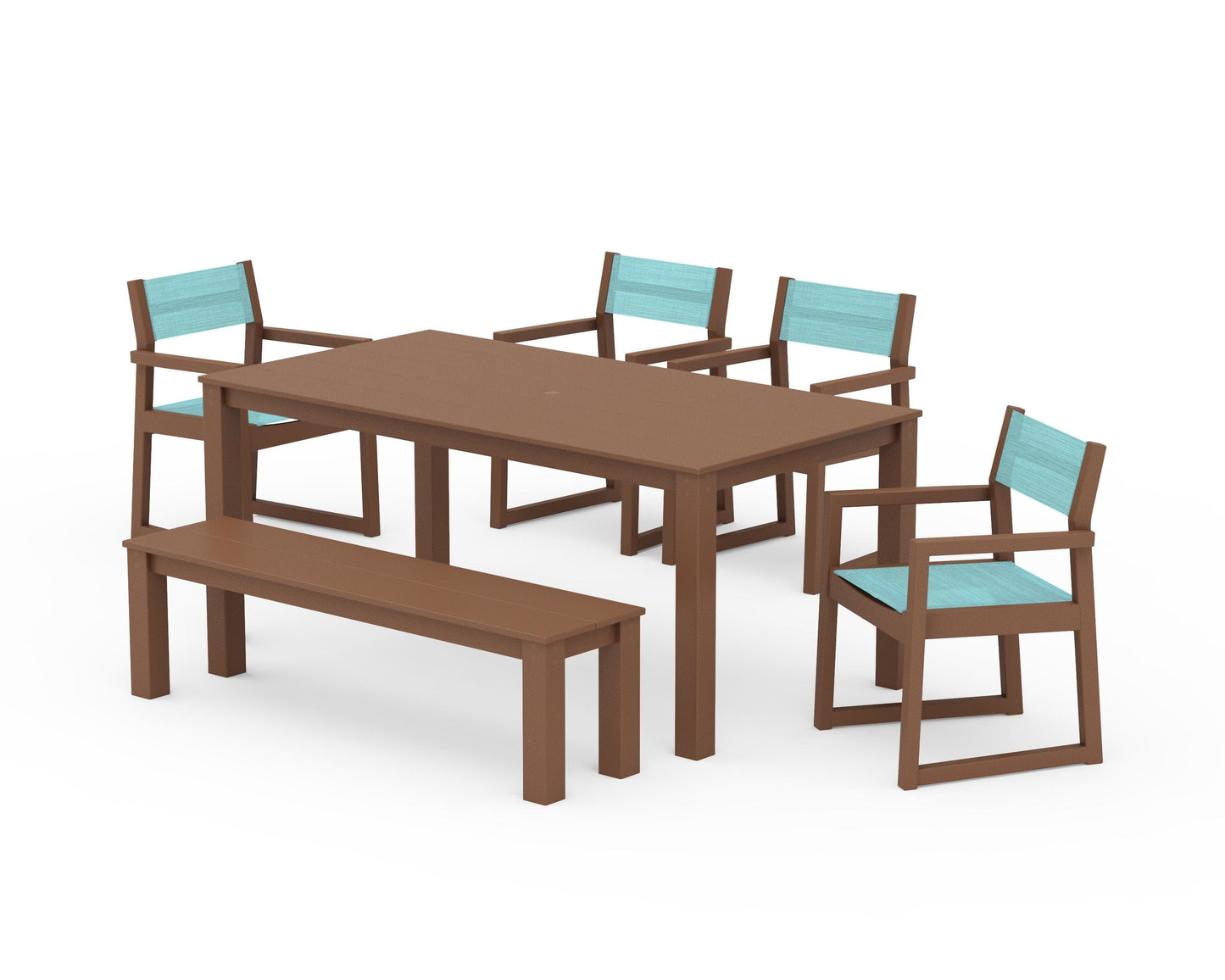 EDGE Sling Arm Chair 6-Piece Parsons Dining Set with Bench