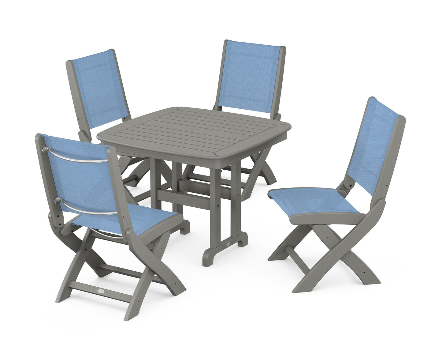 Coastal Folding Side Chair 5-Piece Dining Set