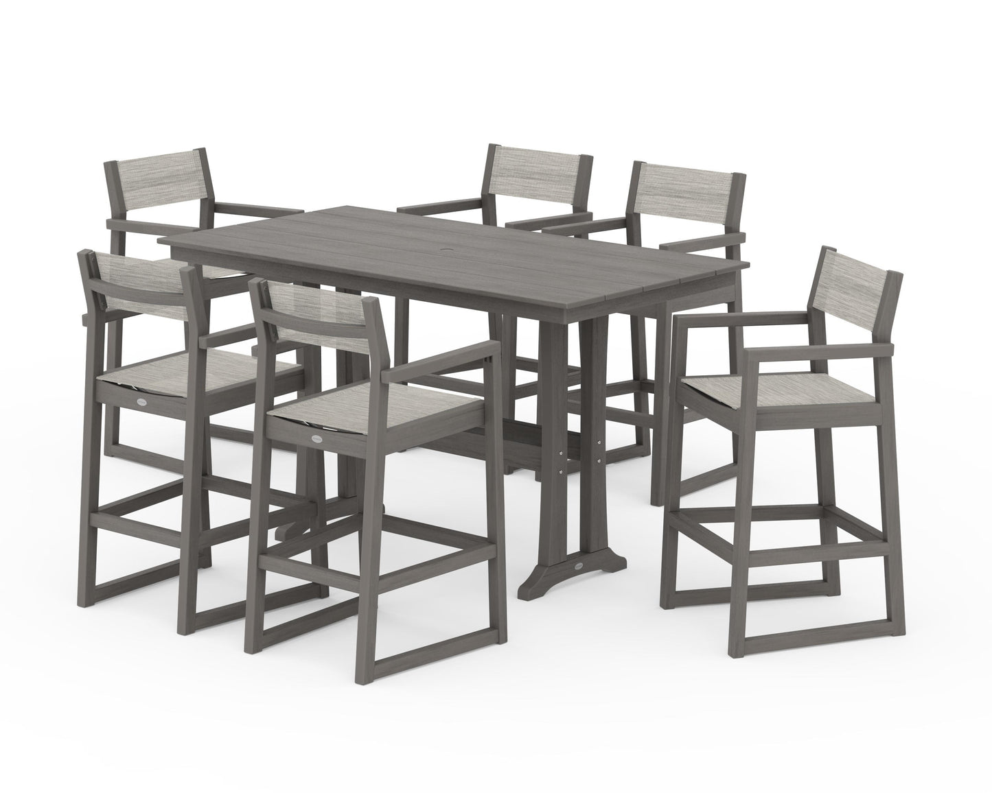 EDGE Sling Arm Chair 7-Piece Farmhouse Bar Set with Trestle Legs