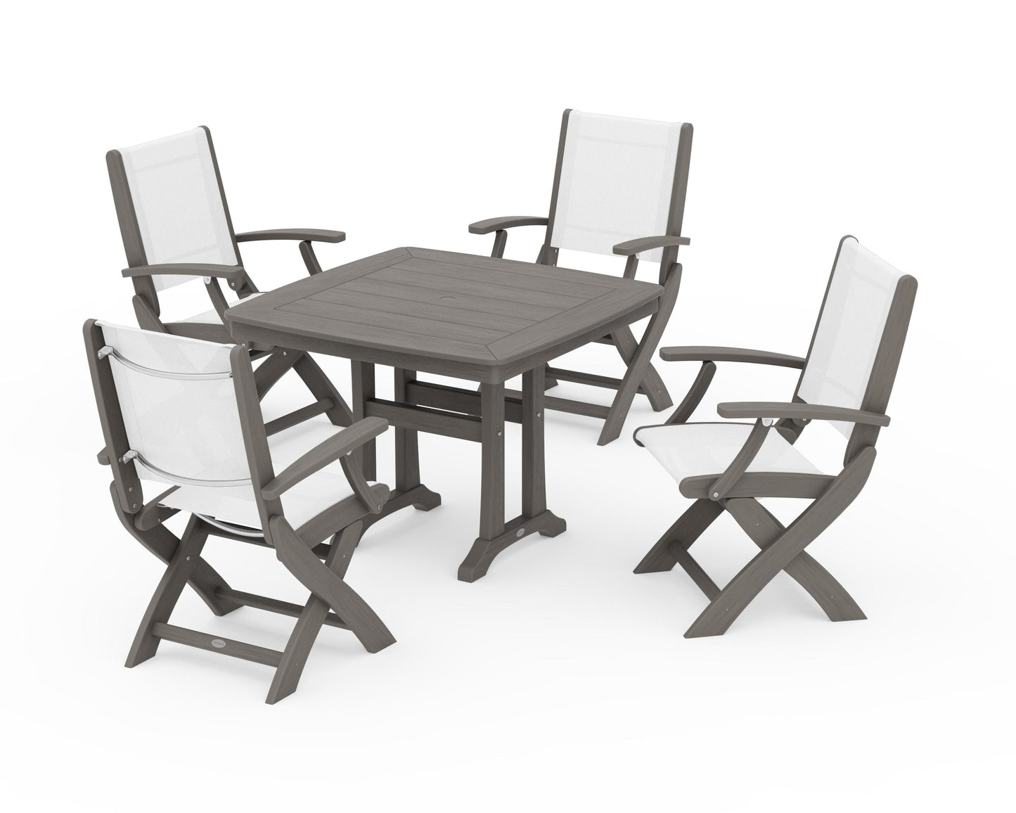 Coastal Folding Chair 5-Piece Dining Set with Trestle Legs