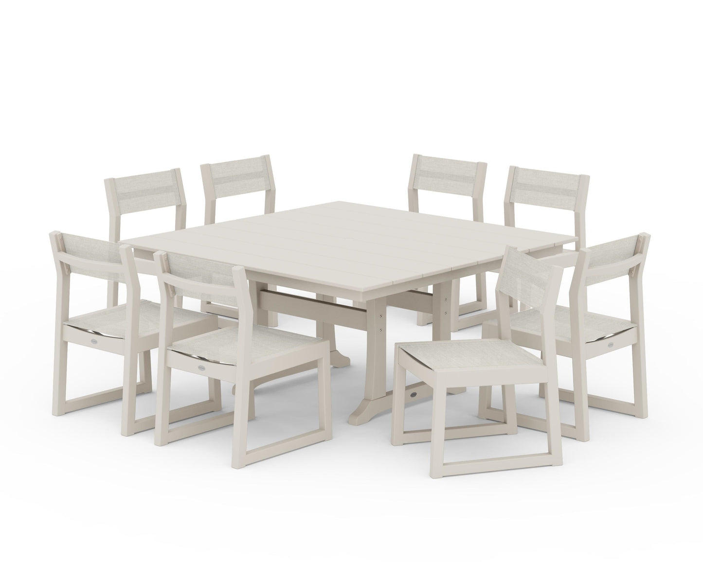 EDGE Sling Side Chair 9-Piece Farmhouse Trestle Dining Set