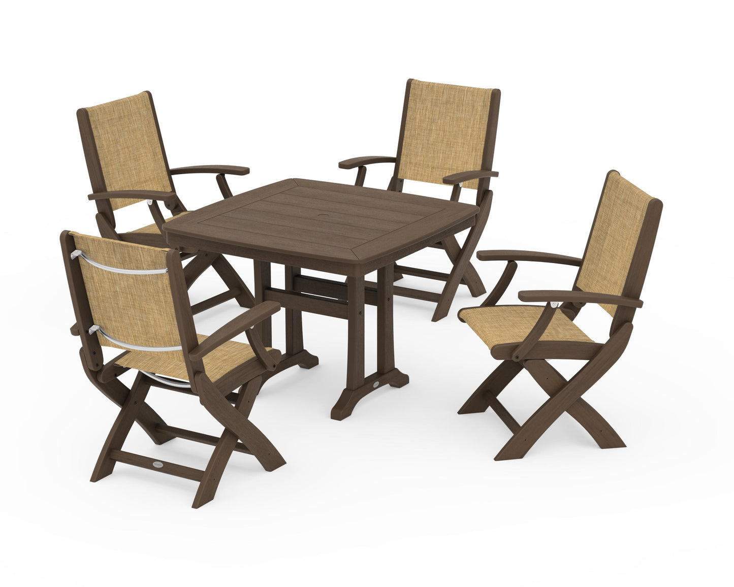 Coastal Folding Chair 5-Piece Dining Set with Trestle Legs