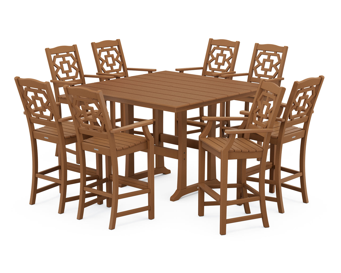 Chinoiserie 9-Piece Square Farmhouse Bar Set with Trestle Legs