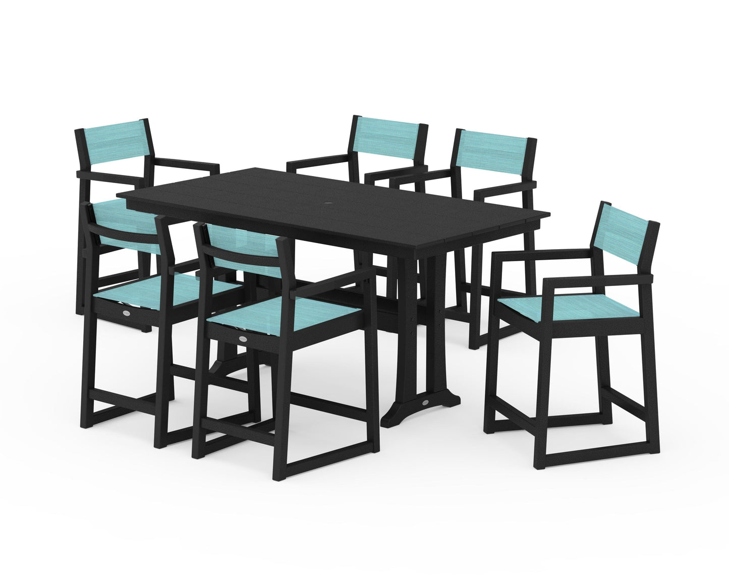 EDGE Sling Arm Chair 7-Piece Farmhouse Counter Set with Trestle Legs