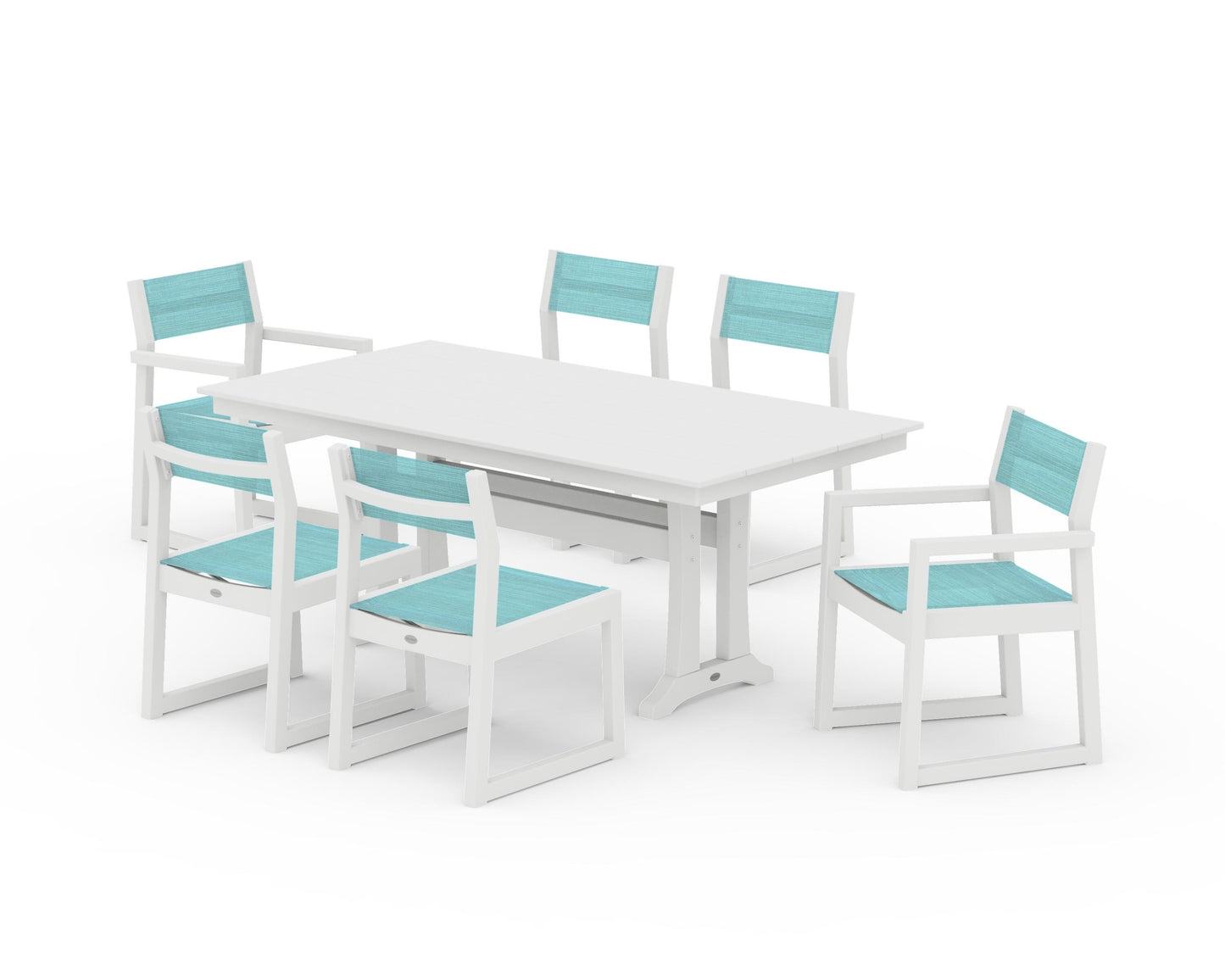 EDGE Sling 7-Piece Farmhouse Trestle Dining Set