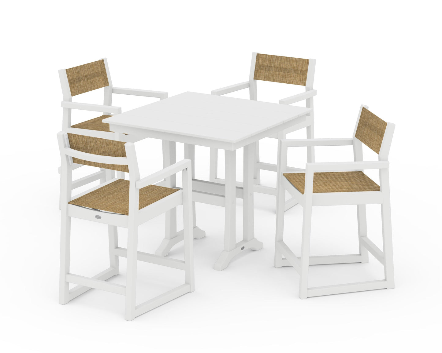 EDGE Sling Arm Chair 5-Piece Farmhouse Counter Set with Trestle Legs