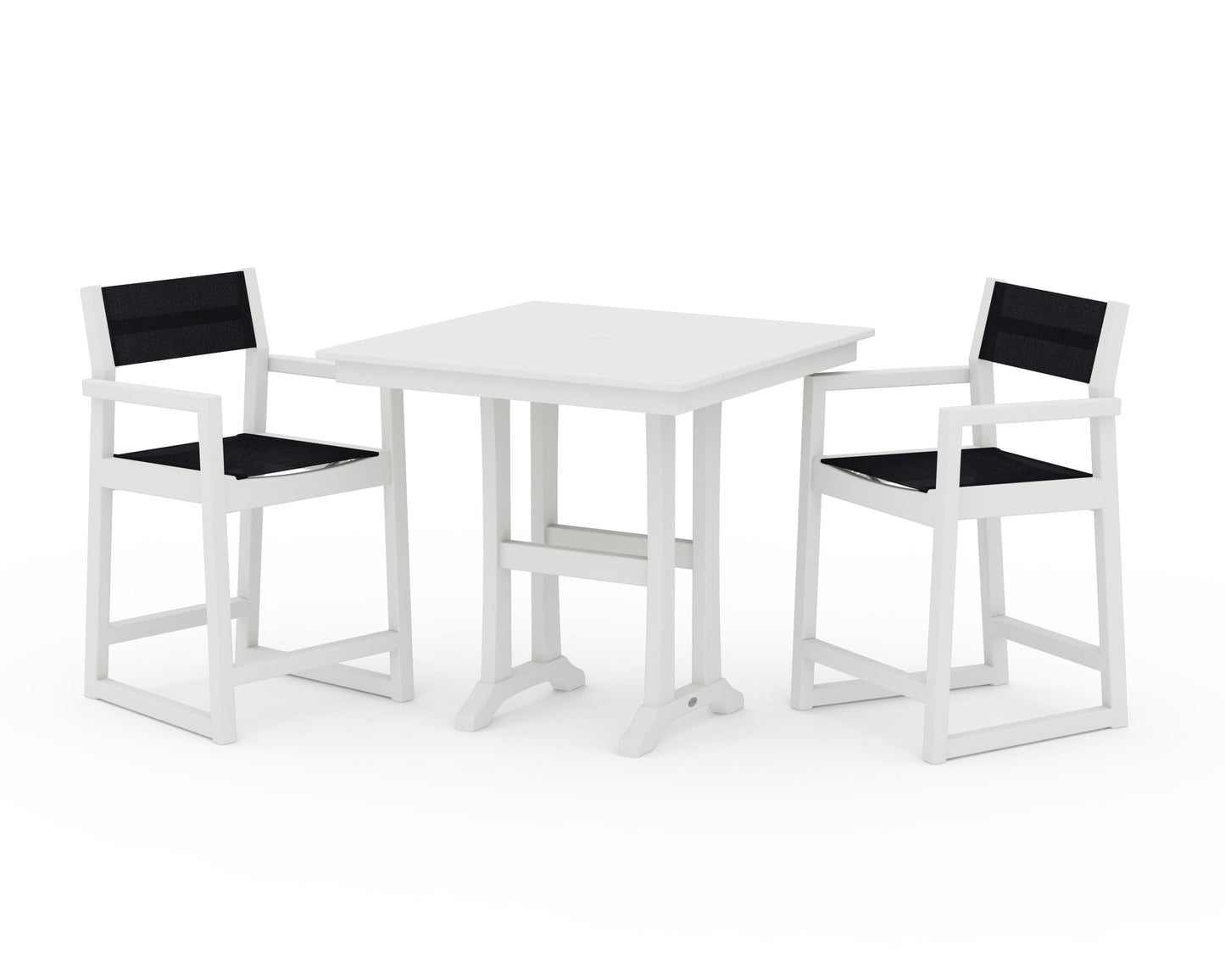 EDGE Sling Arm Chair 3-Piece Farmhouse Counter Set with Trestle Legs