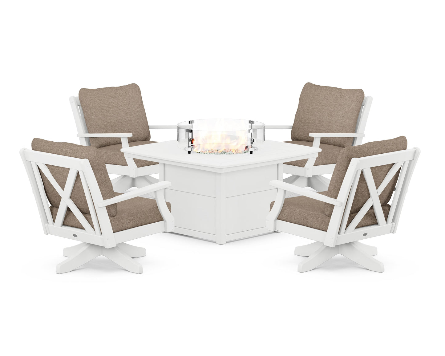 Braxton 5-Piece Deep Seating Swivel Conversation Set with Fire Pit Table