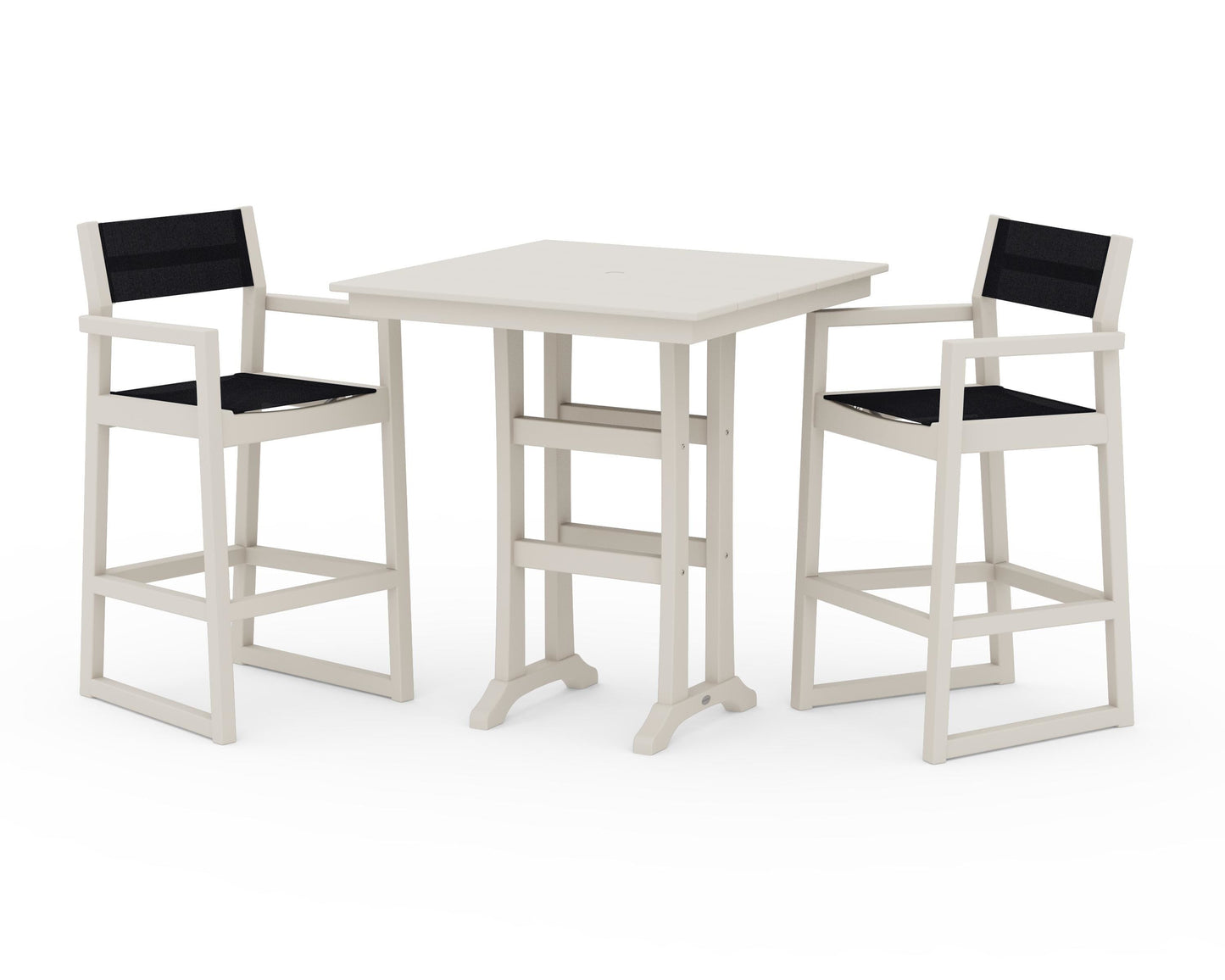 EDGE Sling Arm Chair 3-Piece Farmhouse Bar Set with Trestle Legs