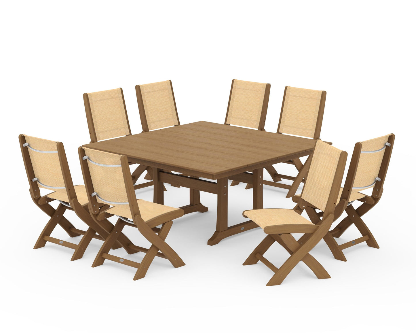 Coastal Folding Side Chair 9-Piece Farmhouse Dining Set