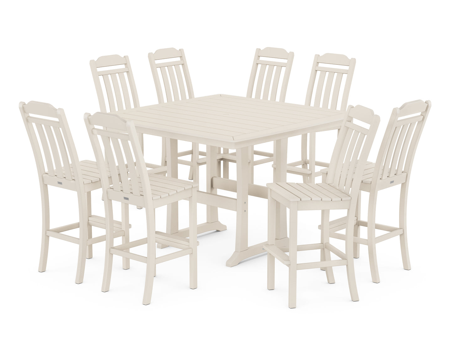 Cottage 9-Piece Square Side Chair Bar Set with Trestle Legs