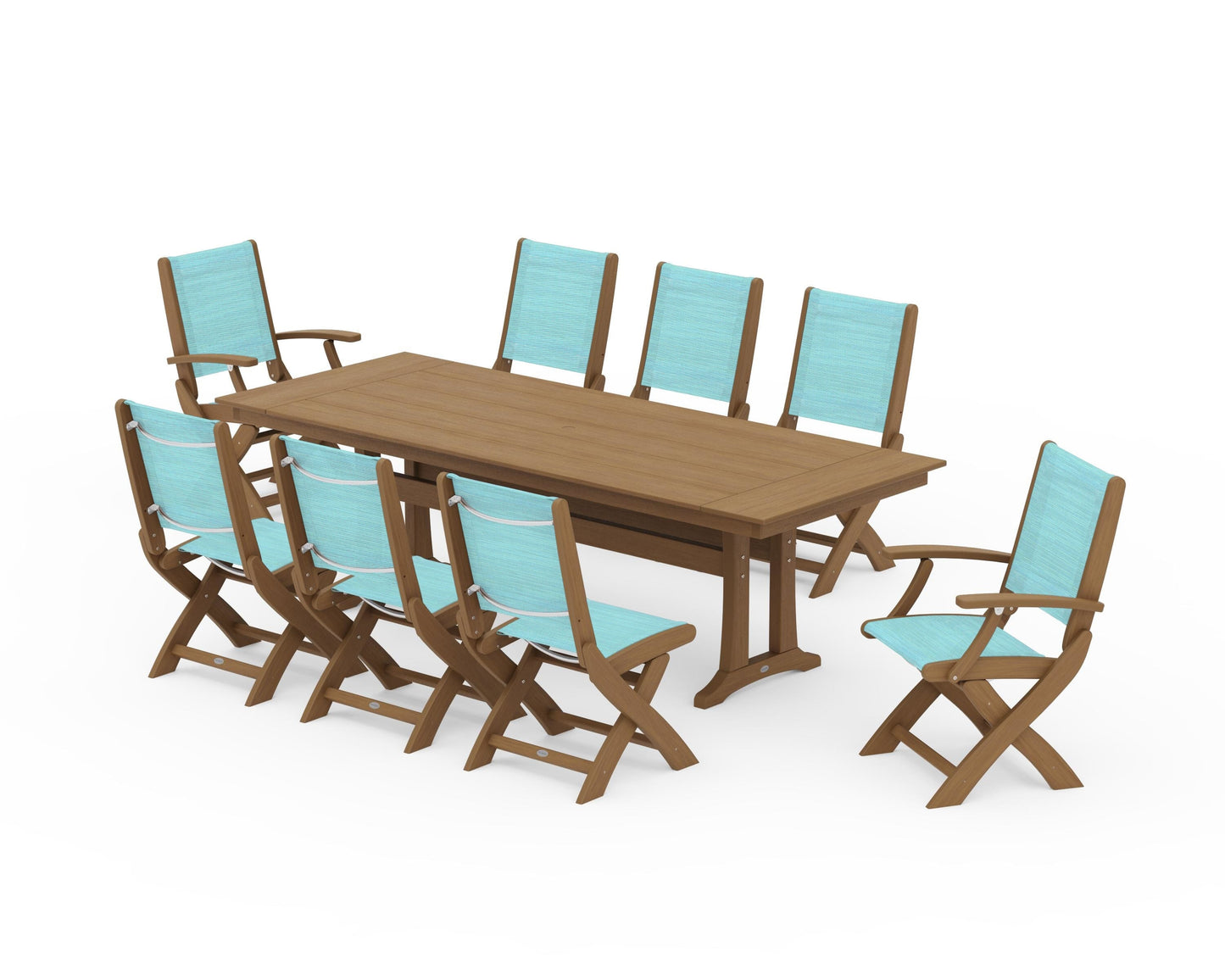 Coastal 9-Piece Folding Dining Chair Farmhouse Dining Set with Trestle Legs