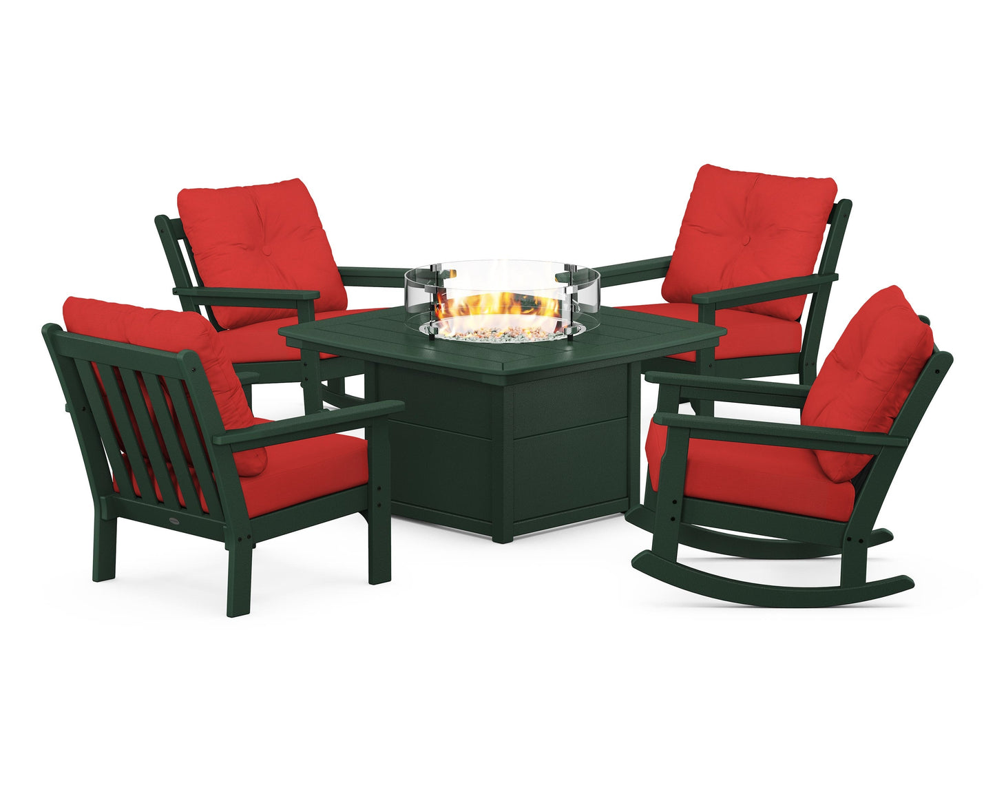 Vineyard 5-Piece Deep Seating Rocking Chair Conversation Set with Fire Pit Table