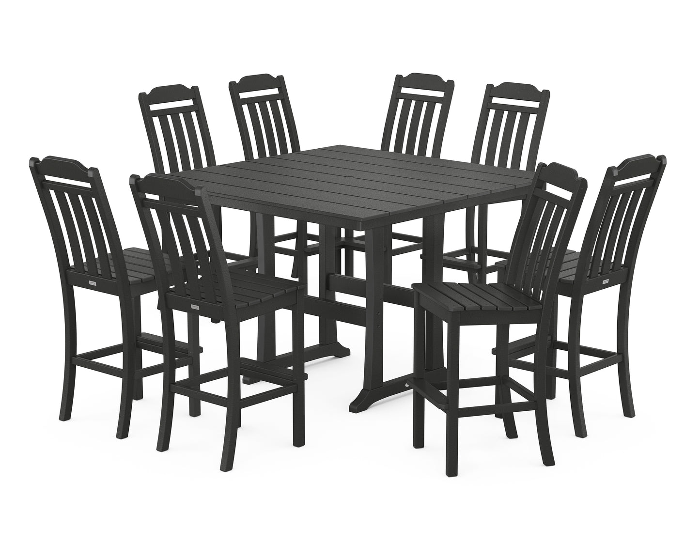 Cottage 9-Piece Square Farmhouse Side Chair Bar Set with Trestle Legs