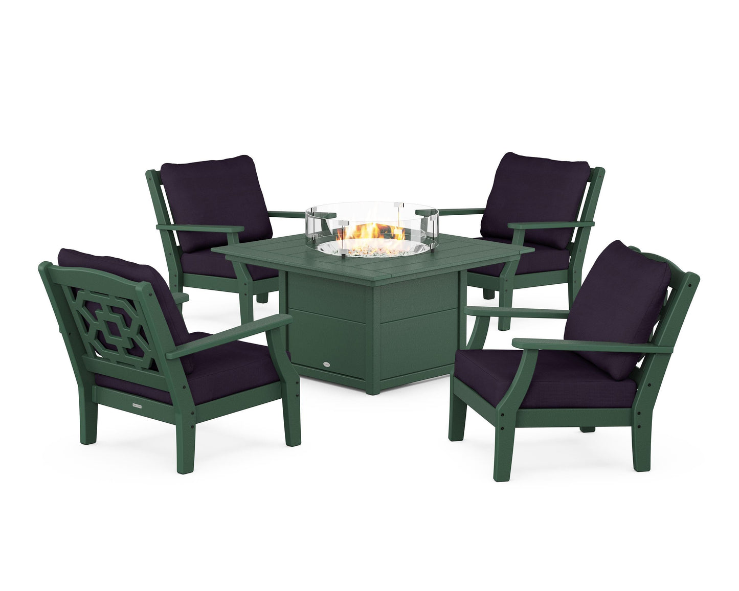 Chinoiserie 5-Piece Deep Seating Set with Fire Pit Table