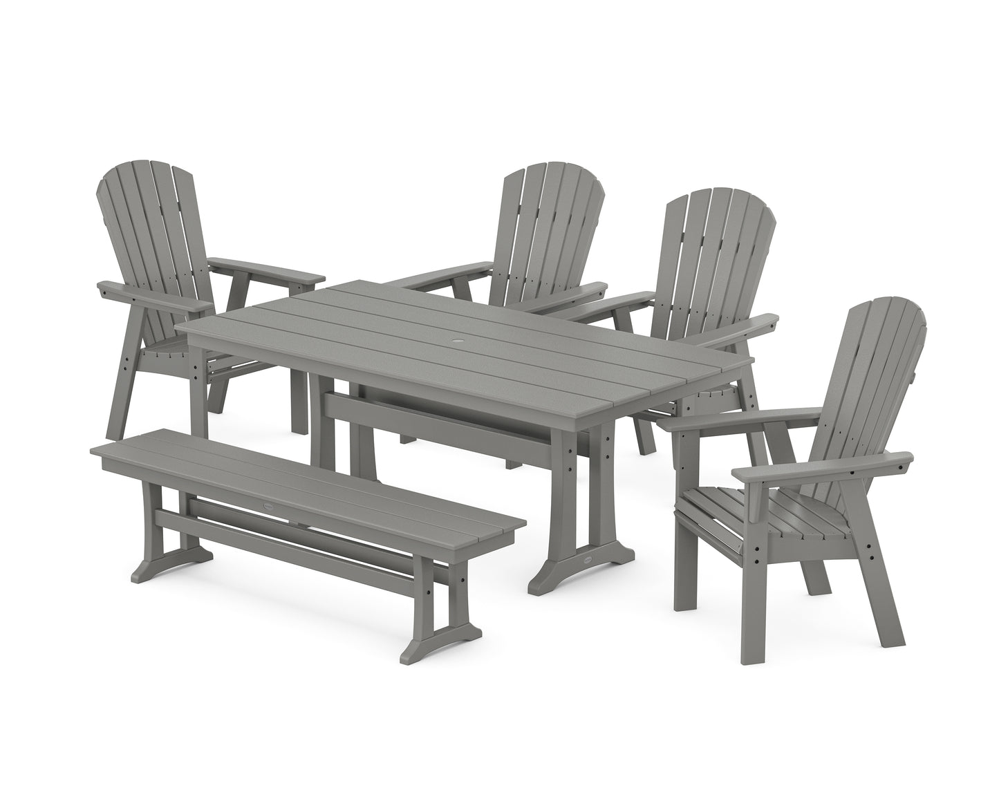 Nautical Curveback Adirondack 6-Piece Farmhouse Dining Set with Trestle Legs and Bench