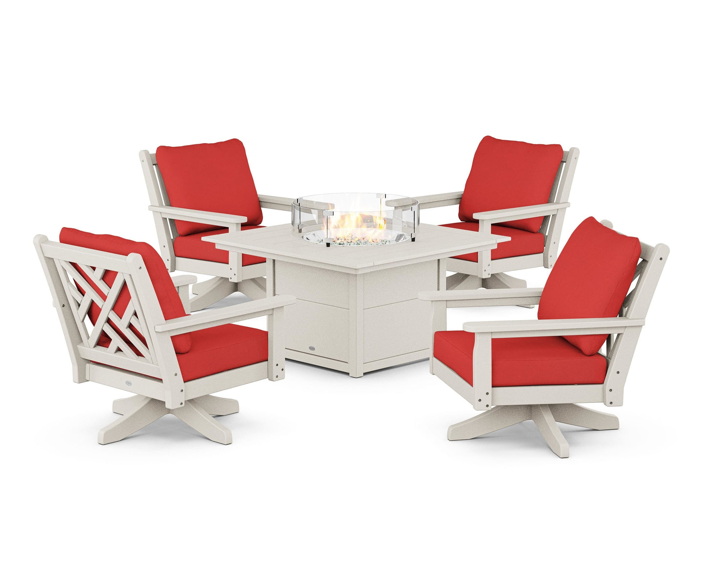 Chippendale 5-Piece Deep Seating Swivel Conversation Set with Fire Pit Table