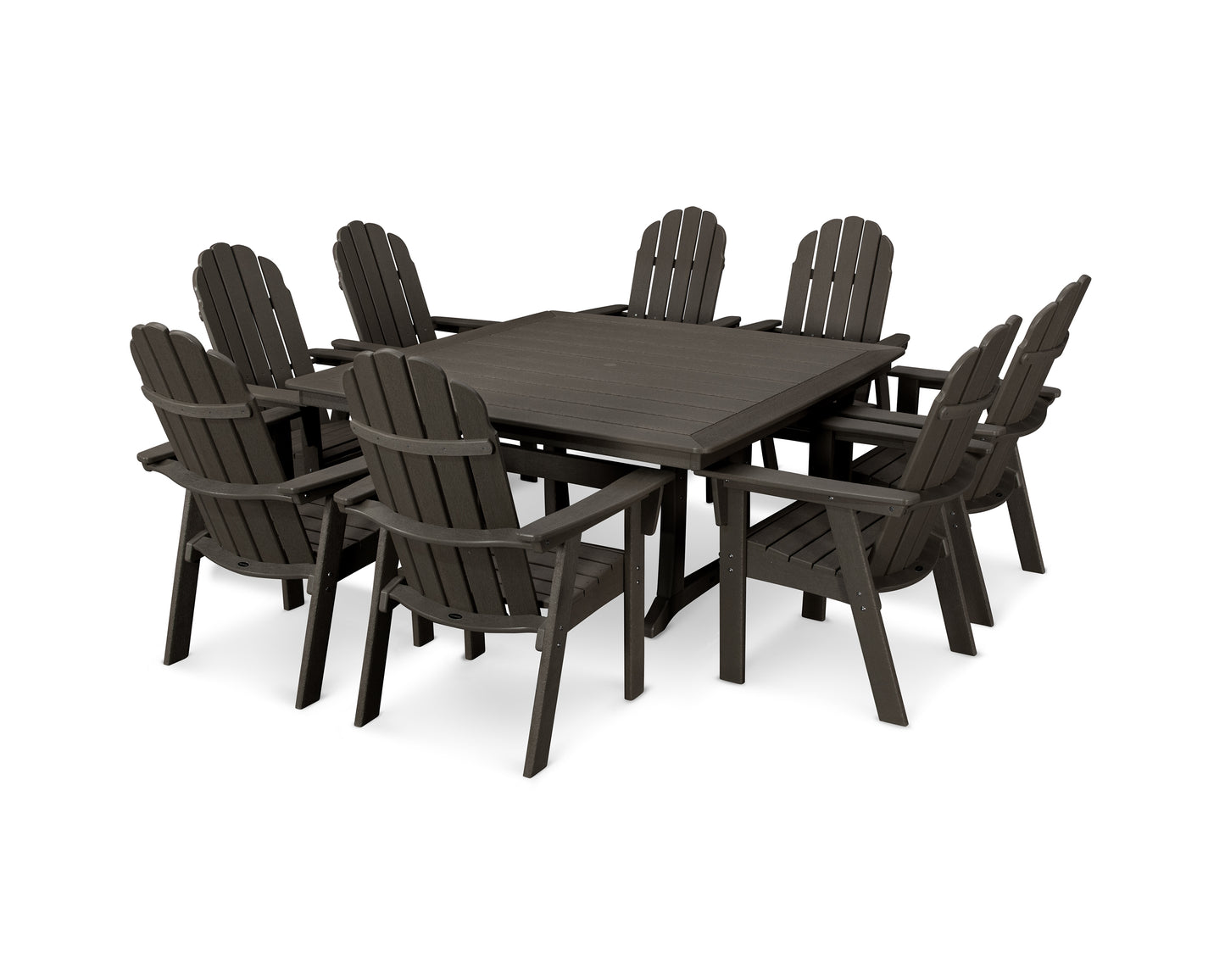 Vineyard Curveback Adirondack 9-Piece Nautical Trestle Dining Set