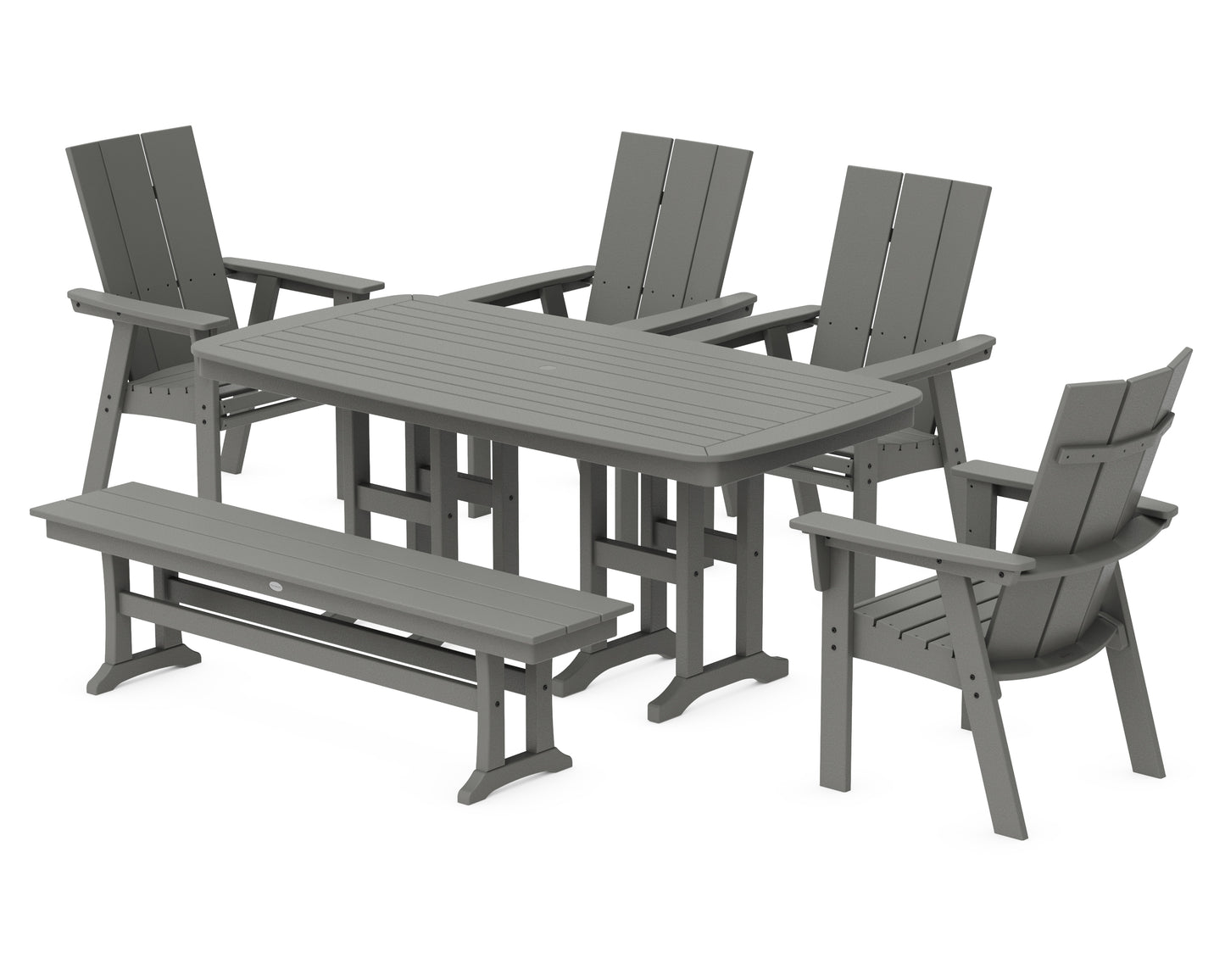 Modern Curveback Adirondack 6-Piece Dining Set with Bench