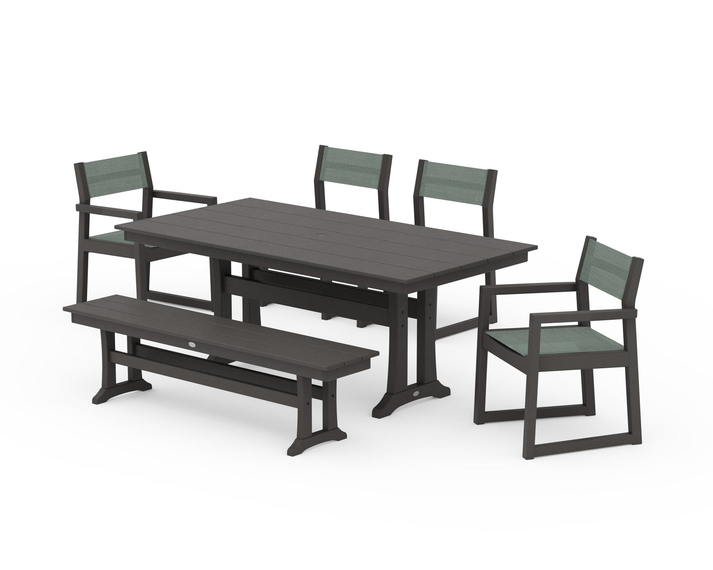 EDGE Sling 6-Piece Farmhouse Dining Set With Trestle Legs