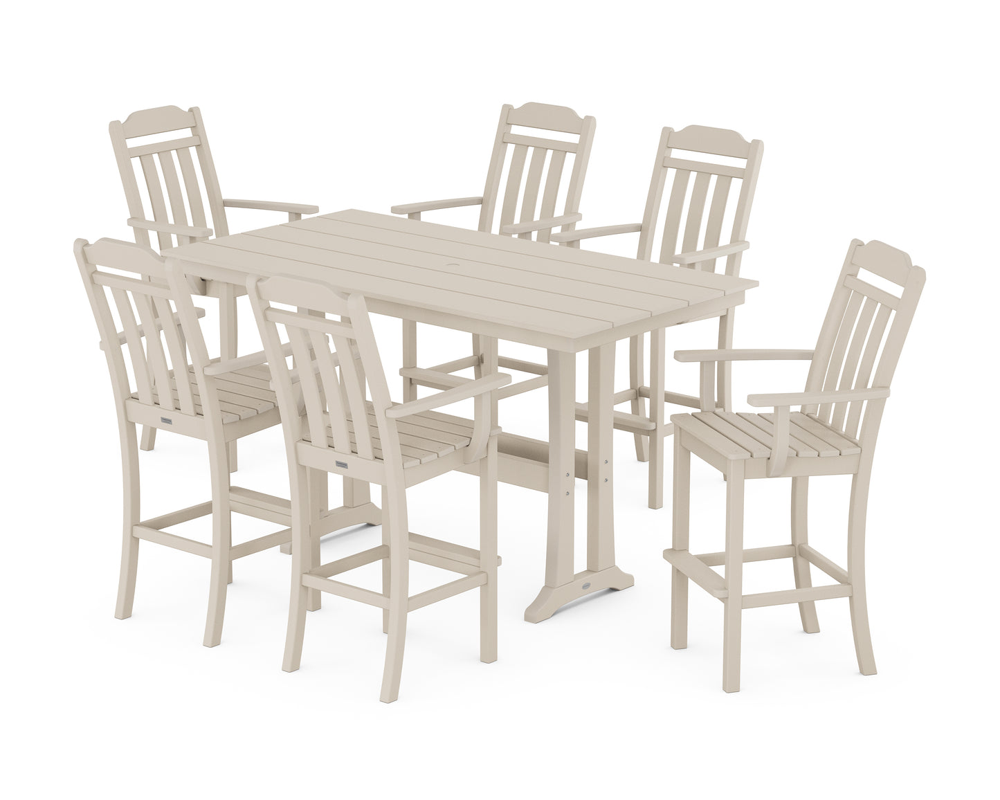 Cottage Arm Chair 7-Piece Farmhouse Bar Set with Trestle Legs