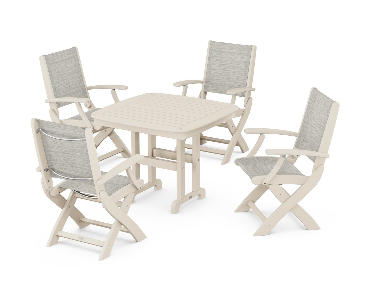 Coastal Folding Chair 5-Piece Dining Set