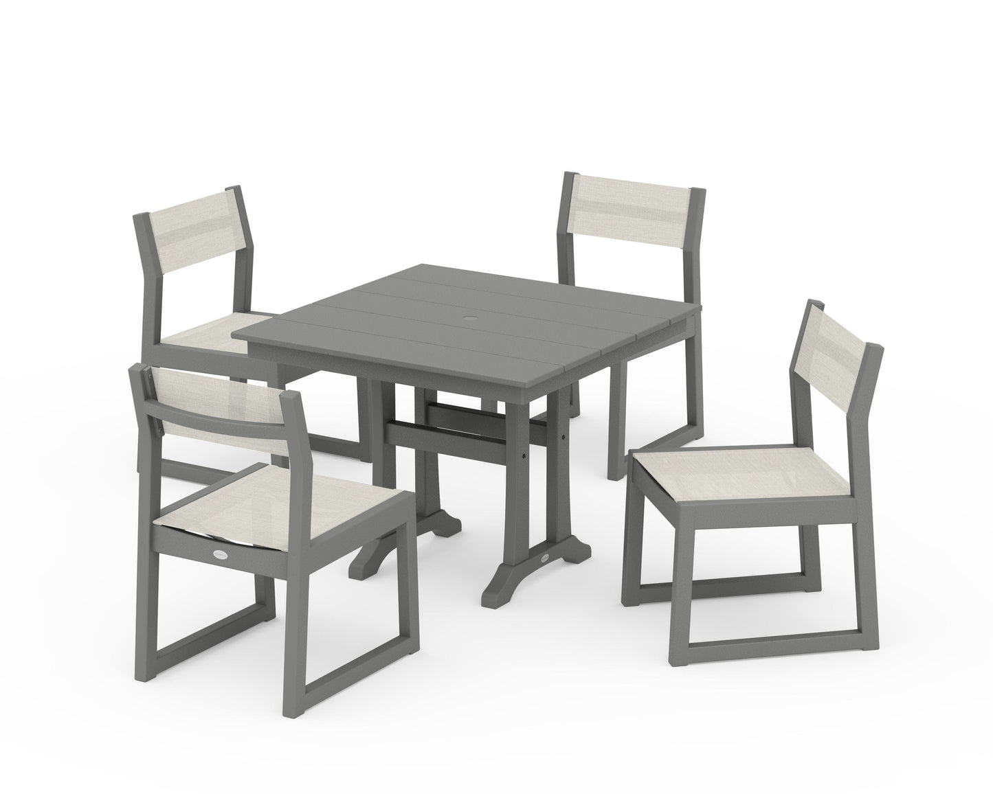 EDGE Sling 5-Piece Farmhouse Trestle Side Chair Dining Set