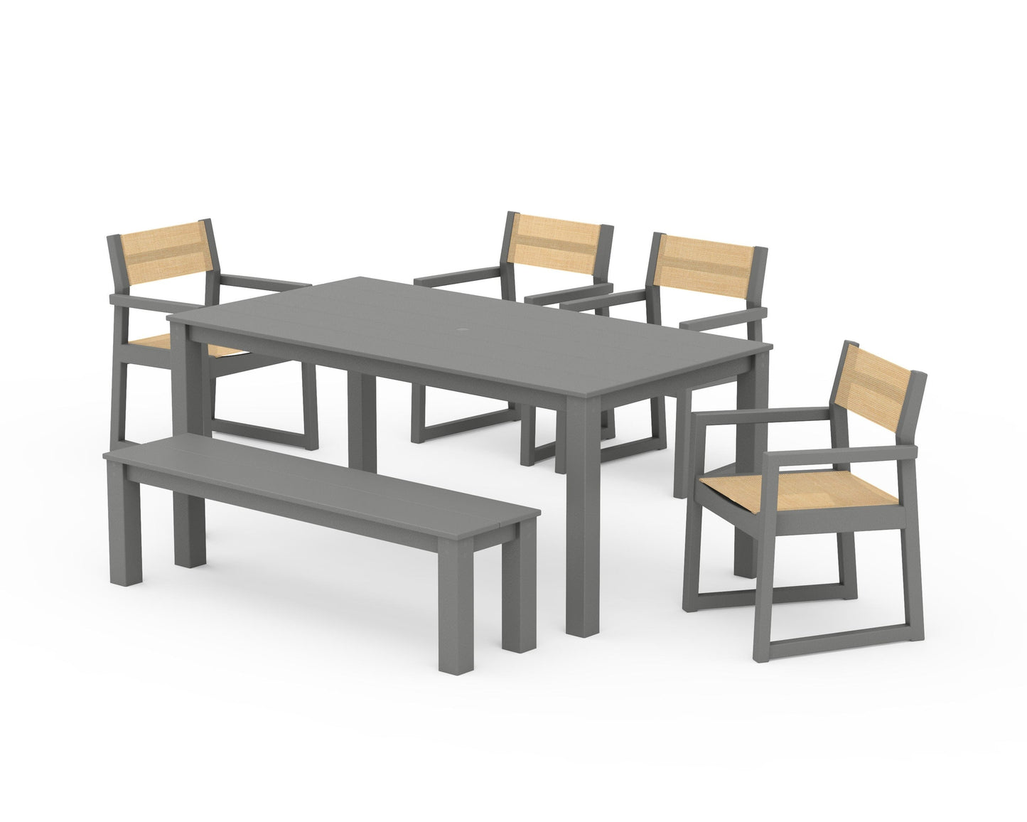 EDGE Sling Arm Chair 6-Piece Parsons Dining Set with Bench