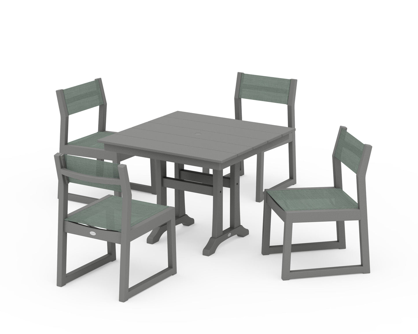 EDGE Sling 5-Piece Farmhouse Trestle Side Chair Dining Set