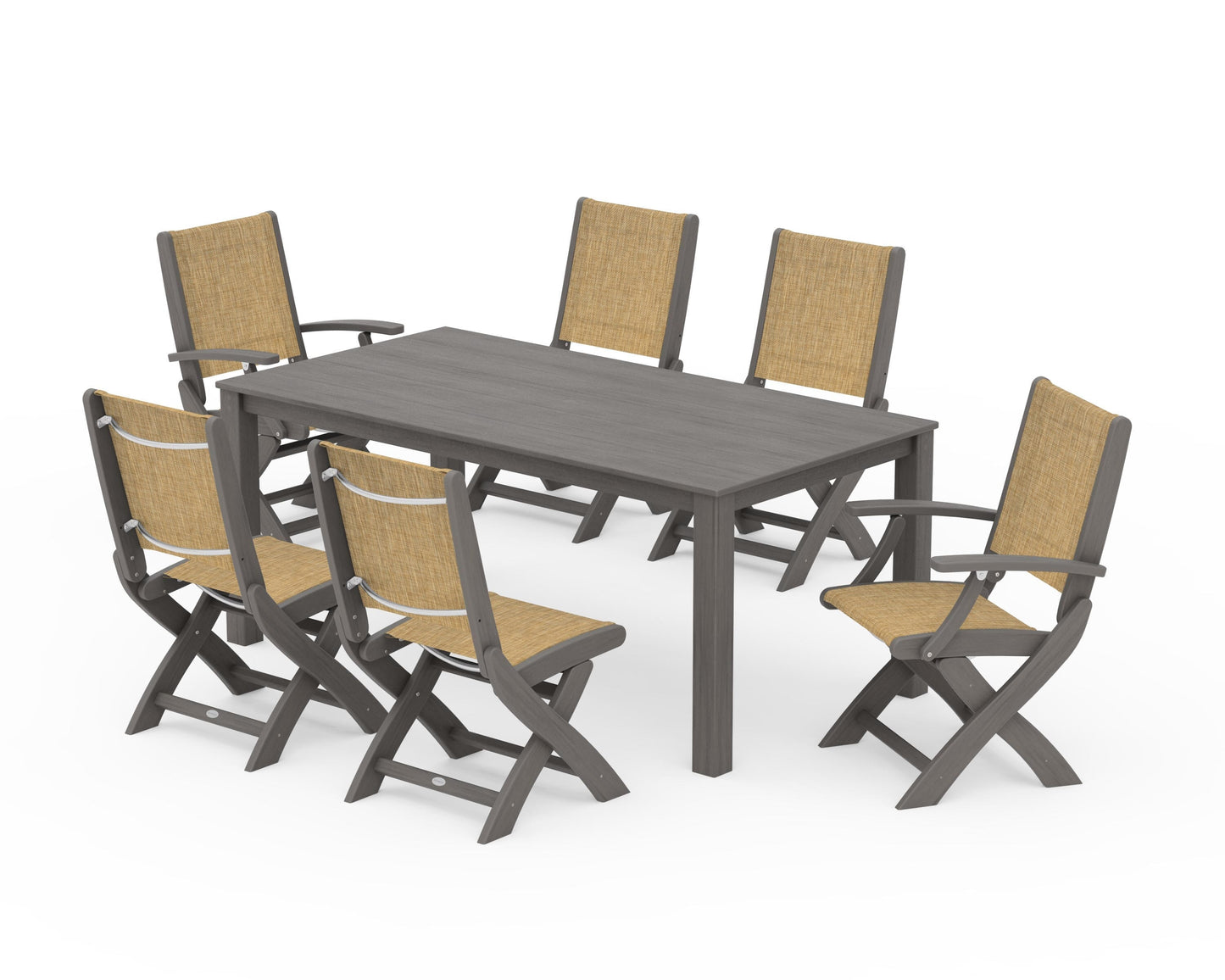 Coastal Folding Chair 7-Piece Parsons Dining Set