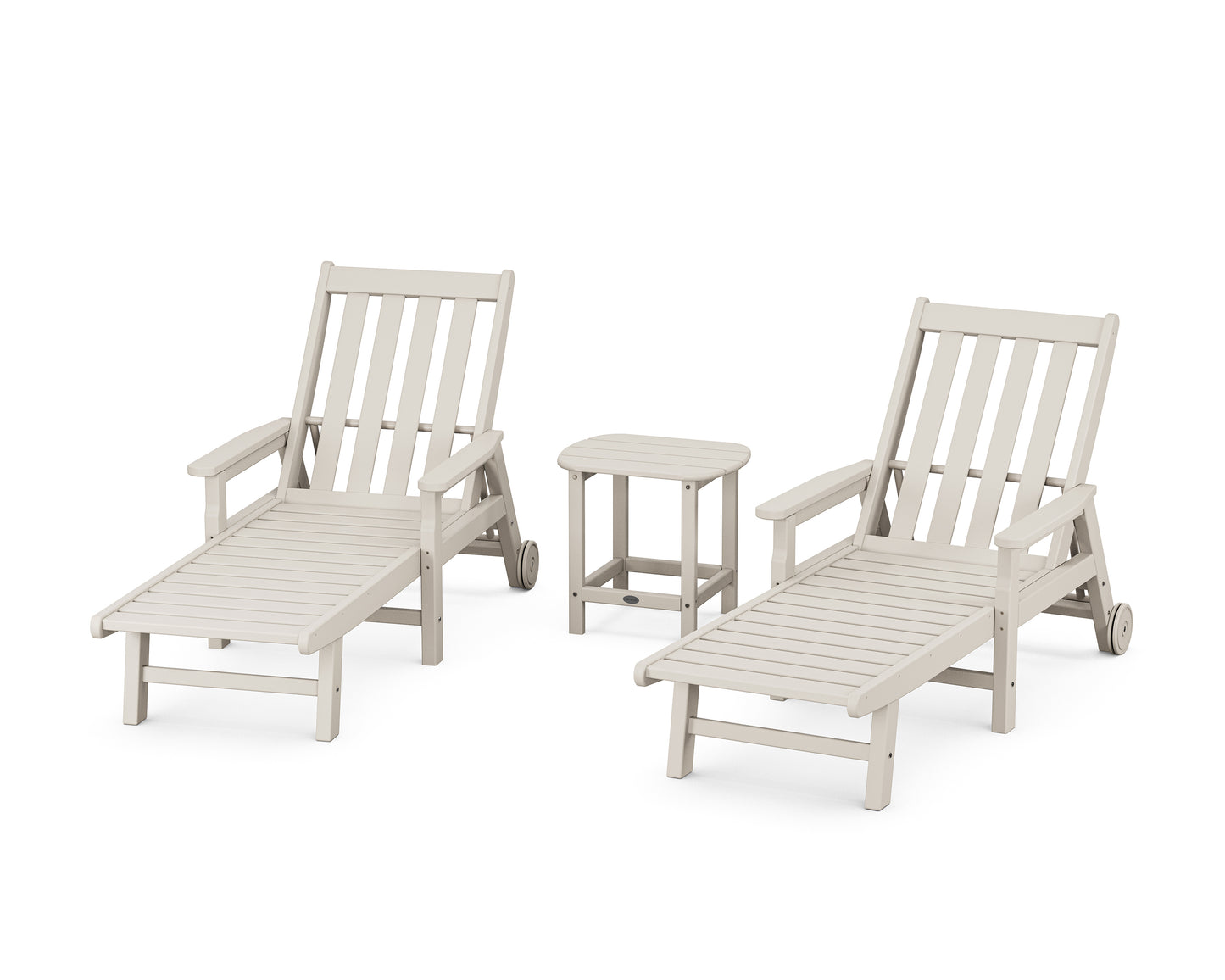 Vineyard 3-Piece Chaise with Arms and Wheels Set