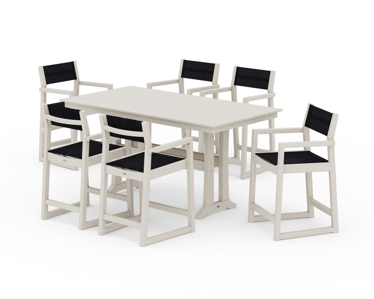 EDGE Sling Arm Chair 7-Piece Farmhouse Counter Set with Trestle Legs