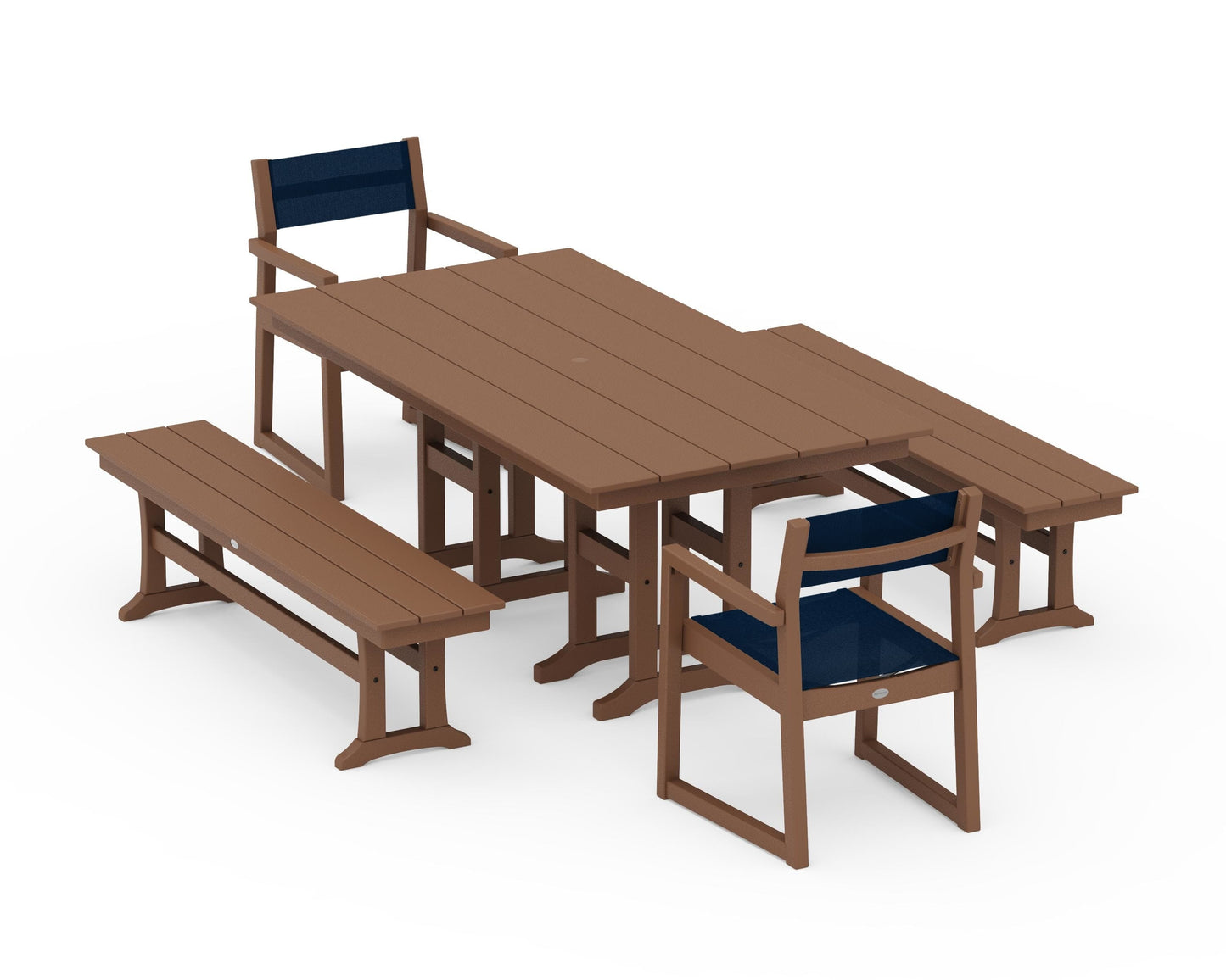 EDGE Sling Arm Chair 5-Piece Farmhouse Dining Set with Benches