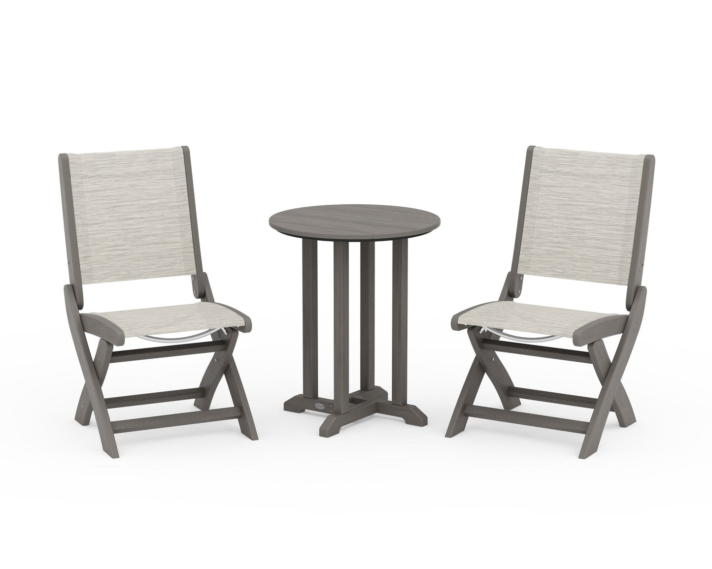 Coastal Folding Side Chair 3-Piece Round Bistro Dining Set