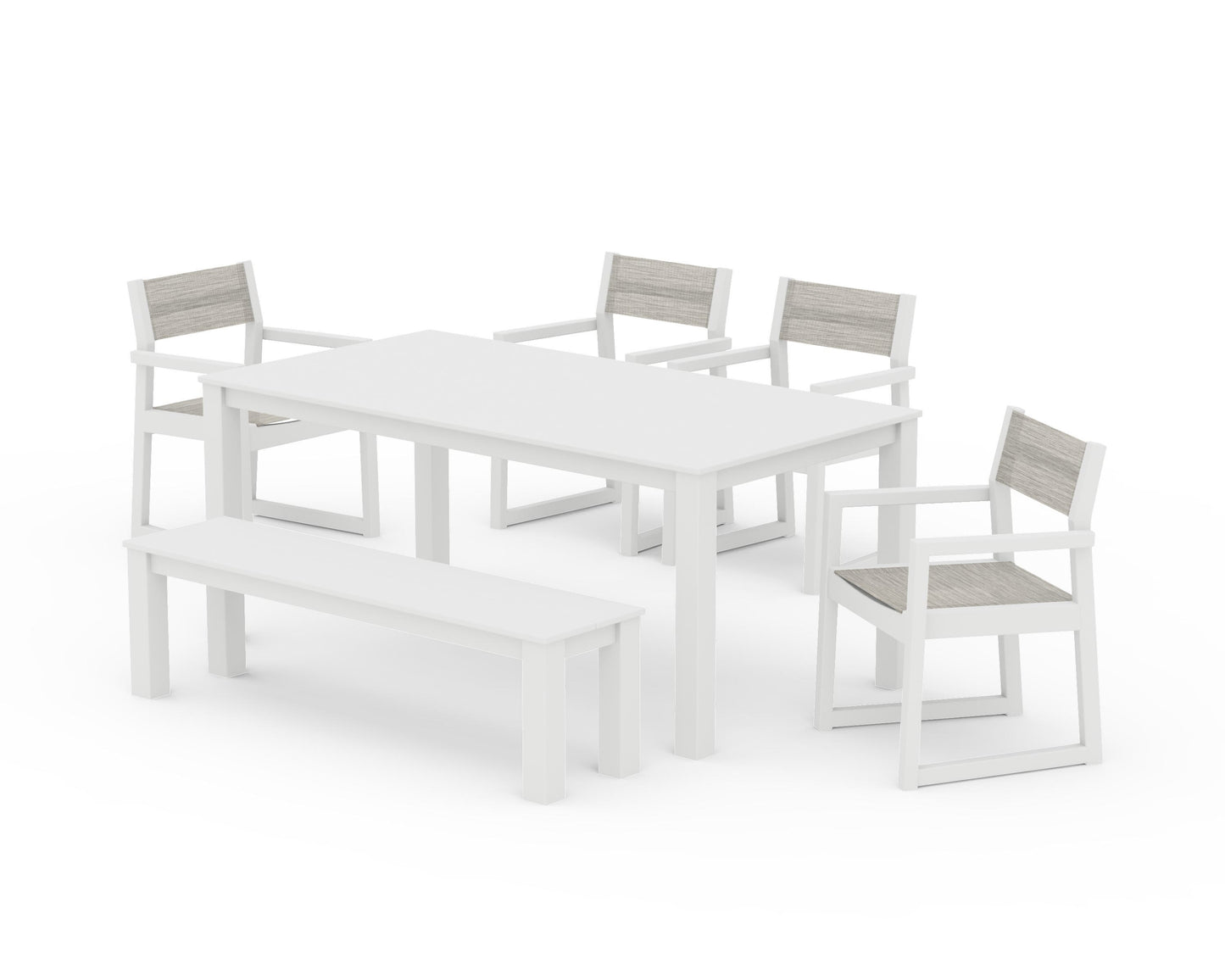 EDGE Sling Arm Chair 6-Piece Parsons Dining Set with Bench